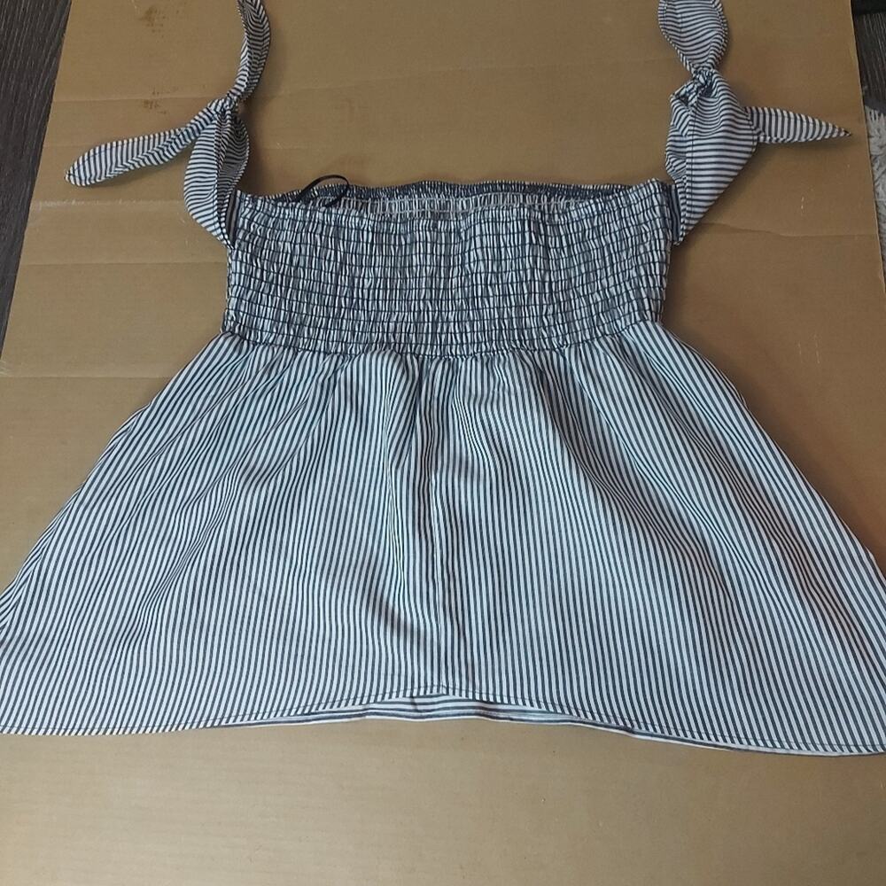 Sienna Sky Pinstripe Black/ White Off Shoulder Babydoll Blouse Top S Boho Preppy